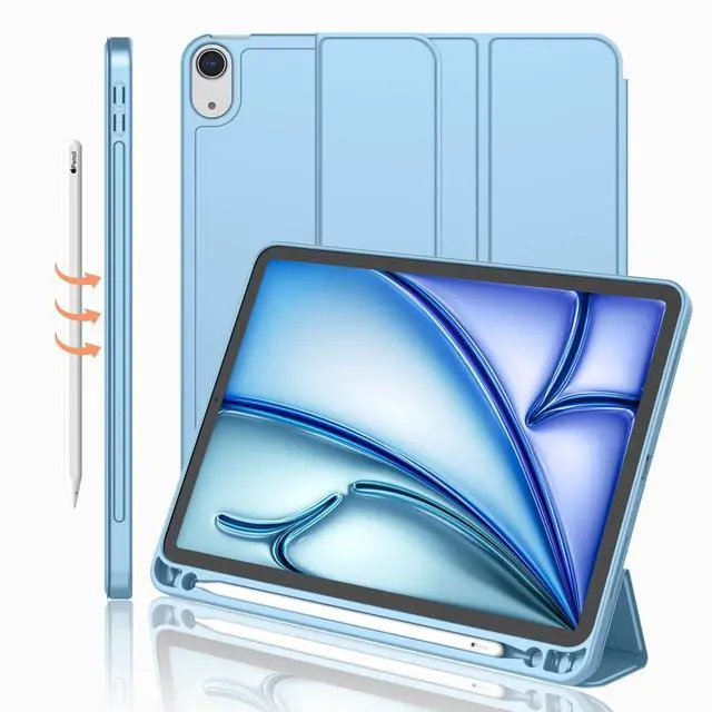Main image of iMieet iPad Air 11 Inch Case M3(2025) / M2 (2024), iPad Air 5th/4th Generation Case 2022/2020 10.9 Inch with Pencil Holder,Trifold Stand Smart Case with Soft TPU Back(Azure Blue)