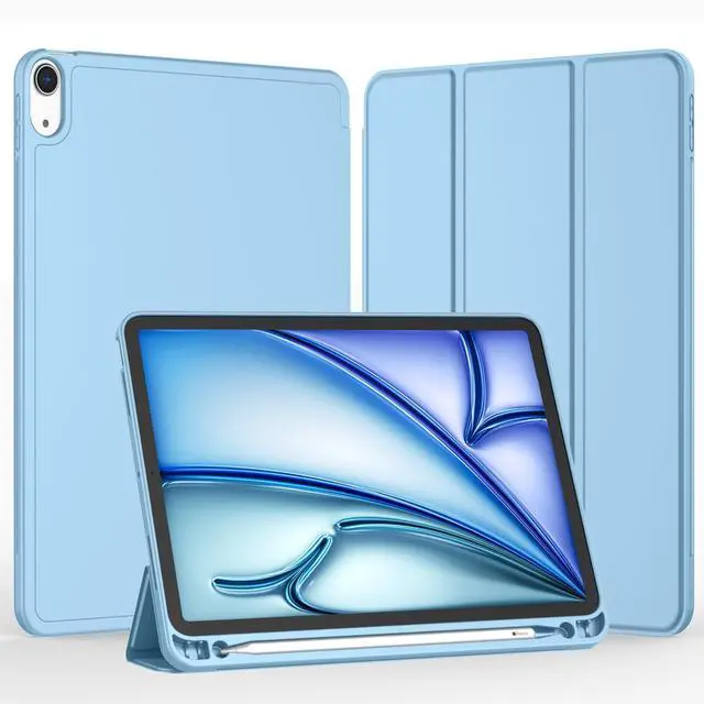 Alt view image 2 of 5 - iMieet iPad Air 11 Inch Case M3(2025) / M2 (2024), iPad Air 5th/4th Generation Case 2022/2020 10.9 Inch with Pencil Holder,Trifold Stand Smart Case with Soft TPU Back(Azure Blue)