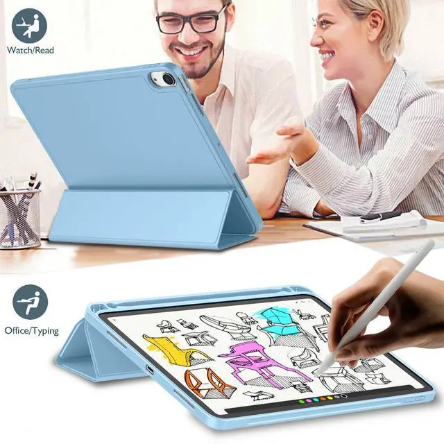 Alt view image 4 of 5 - iMieet iPad Air 11 Inch Case M3(2025) / M2 (2024), iPad Air 5th/4th Generation Case 2022/2020 10.9 Inch with Pencil Holder,Trifold Stand Smart Case with Soft TPU Back(Azure Blue)