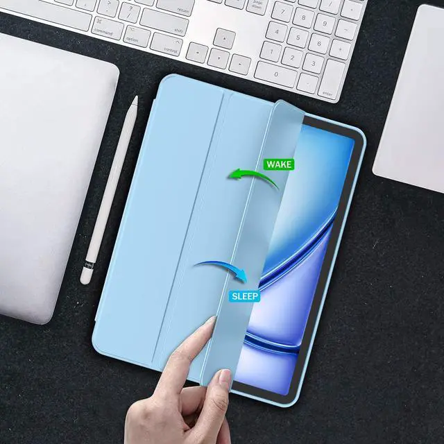 Alt view image 5 of 5 - iMieet iPad Air 11 Inch Case M3(2025) / M2 (2024), iPad Air 5th/4th Generation Case 2022/2020 10.9 Inch with Pencil Holder,Trifold Stand Smart Case with Soft TPU Back(Azure Blue)