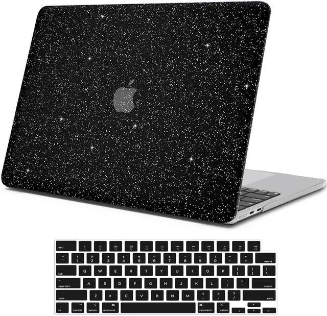 Main image of iPAPA Compatible with MacBook Air 13 inch Case 2025 2024 2023 2022 M4 M3 M2 A3240 A3113 A2681,Glitter Smooth PU Leather Laptop Hard Shell Case+Keyboard Cover for MacBook Air 13.6 inch, Shining Black