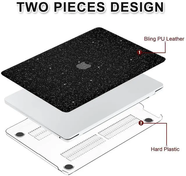 Alt view image 4 of 5 - iPAPA Compatible with MacBook Air 13 inch Case 2025 2024 2023 2022 M4 M3 M2 A3240 A3113 A2681,Glitter Smooth PU Leather Laptop Hard Shell Case+Keyboard Cover for MacBook Air 13.6 inch, Shining Black
