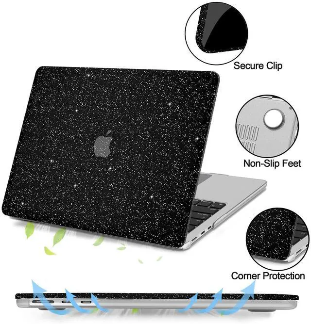Alt view image 3 of 5 - iPAPA Compatible with MacBook Air 13 inch Case 2025 2024 2023 2022 M4 M3 M2 A3240 A3113 A2681,Glitter Smooth PU Leather Laptop Hard Shell Case+Keyboard Cover for MacBook Air 13.6 inch, Shining Black