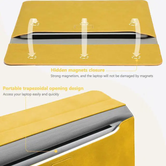 Alt view image 4 of 5 - HYZUO 13 Inch Laptop Sleeve Case with Stand for 2025-2018 MacBook Air 13 M4 M3 M2 M1, 2025-2016 MacBook Pro 13 M2 M1, 13" iPad Pro/Air, Surface Pro 11/10/9, XPS 13, with Pouch, Olive Yellow