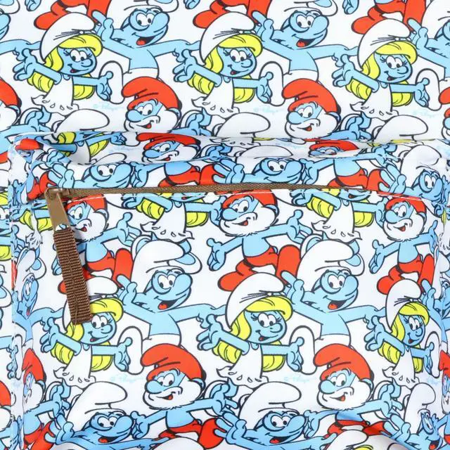 Alt view image 3 of 5 - The Smurfs Backpack Papa Smurf and Smurfette Allover Collage Design Laptop Tech Sleeve School Book Bag Daypack