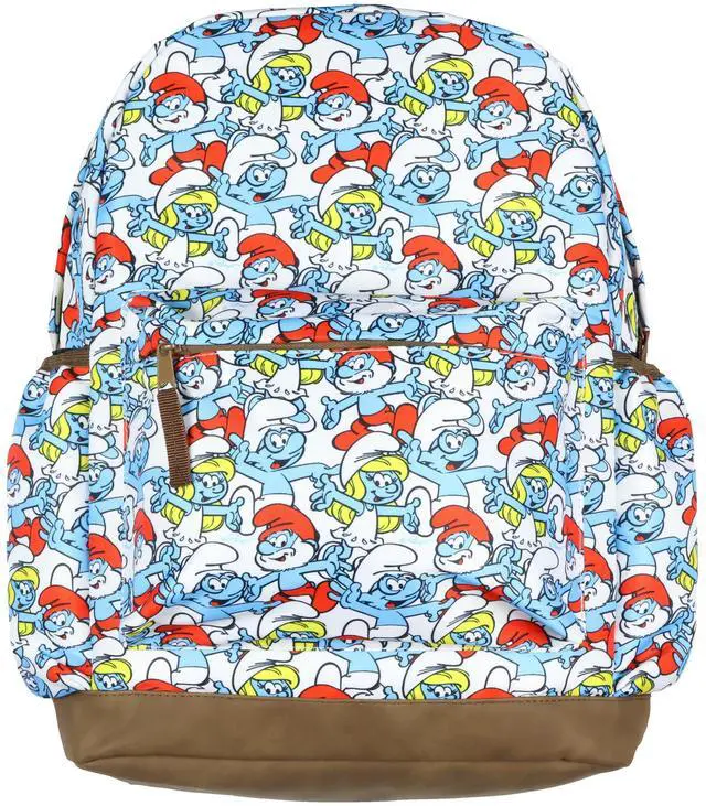 Main image of The Smurfs Backpack Papa Smurf and Smurfette Allover Collage Design Laptop Tech Sleeve School Book Bag Daypack