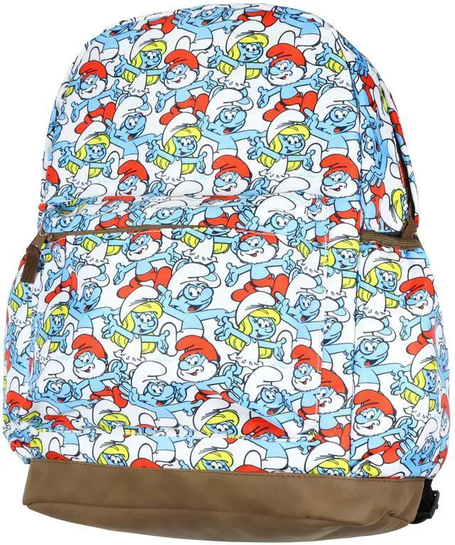 Alt view image 2 of 5 - The Smurfs Backpack Papa Smurf and Smurfette Allover Collage Design Laptop Tech Sleeve School Book Bag Daypack