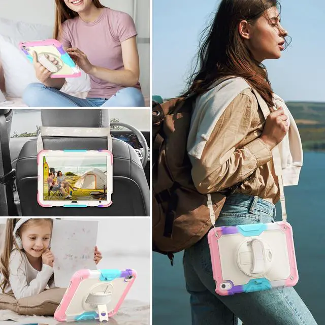 Alt view image 2 of 5 - HXCASEAC Case for iPad (A16) 11th/10th Generation 2025/2022, with Pencil Holder, Screen Protector, Hand Strap, Durable Shockproof for Kids iPad 11 Case 10.9 11'' A2696/A3354/A3355, Rainbow Pink