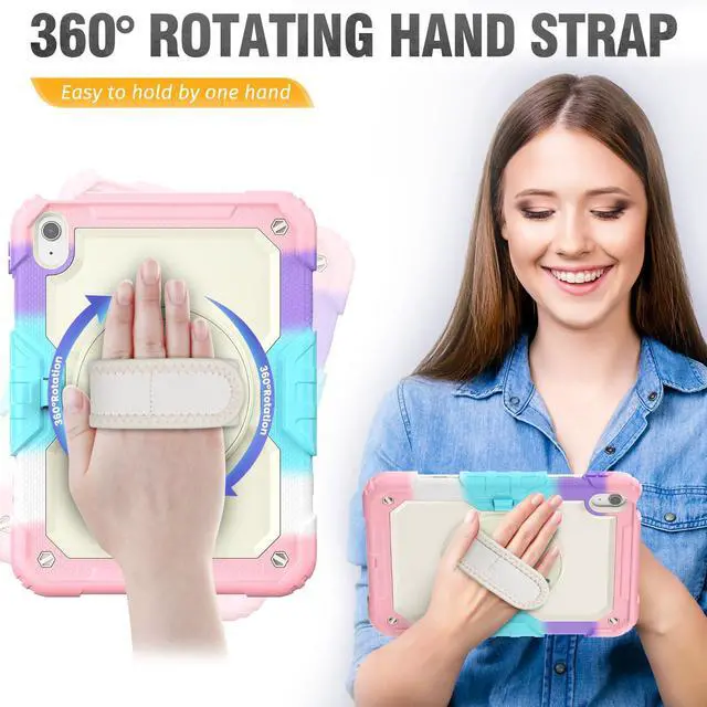 Alt view image 3 of 5 - HXCASEAC Case for iPad (A16) 11th/10th Generation 2025/2022, with Pencil Holder, Screen Protector, Hand Strap, Durable Shockproof for Kids iPad 11 Case 10.9 11'' A2696/A3354/A3355, Rainbow Pink