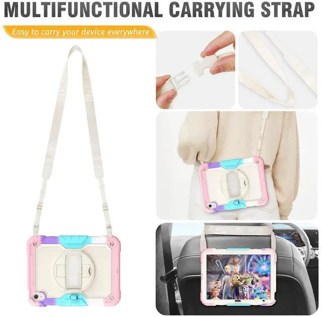 Alt view image 5 of 5 - HXCASEAC Case for iPad (A16) 11th/10th Generation 2025/2022, with Pencil Holder, Screen Protector, Hand Strap, Durable Shockproof for Kids iPad 11 Case 10.9 11'' A2696/A3354/A3355, Rainbow Pink