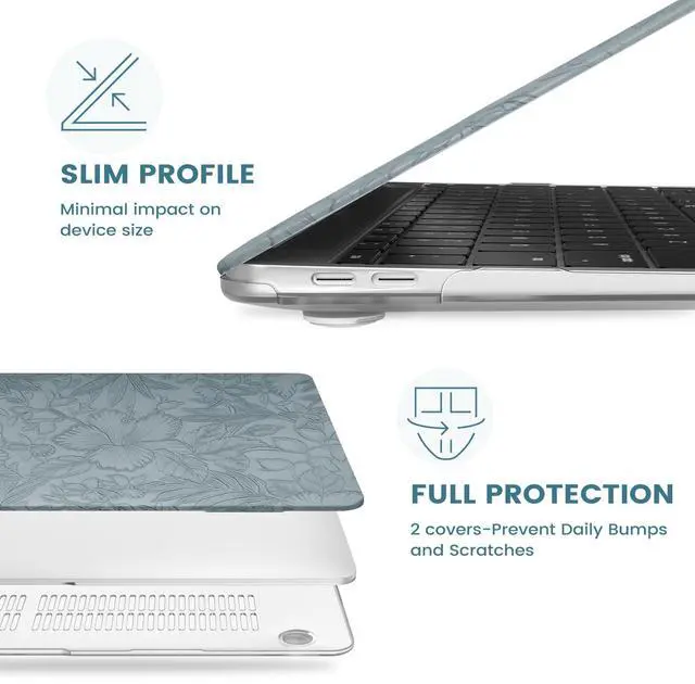 Alt view image 4 of 5 - iCasso Compatible with MacBook Air 13 inch Case 2020 2019 2018 Release A1932 A2179 M1 A2337, Texture Leather Plastic Hard Shell Case + Keyboard Cover + Screen Protector,Blue Embossed Floral