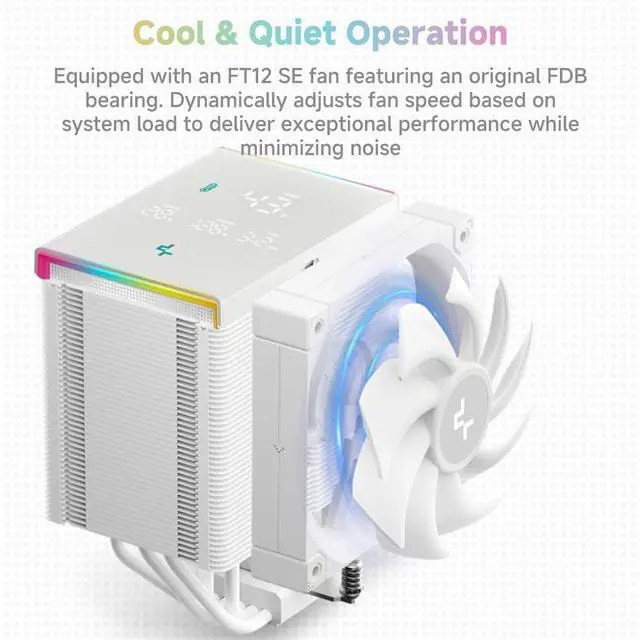 Alt view image 5 of 5 - ICOLER AK500 Digital PRO CPU Cooler PC Computer, 1750RPM 120mm PWM Case Fan, 5 Heatpipes, Digital Top Cove, Aluminium Heatsink, for AMD AM4/AM5/Intel LGA 1150/1151/1155/1200/1700/1851 (White)