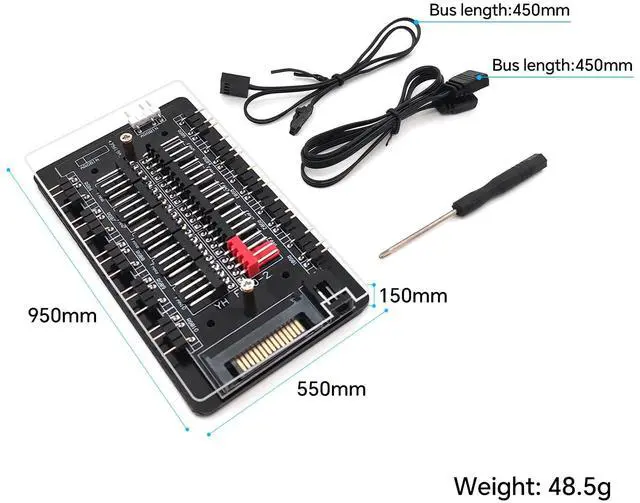 Alt view image 5 of 5 - ARGB Fan Hub 10 Ports, ARGB Fan Splitter 5V/3Pin for SATA Power Supply Motherboard Control, 4 Magnetic BackPlane.