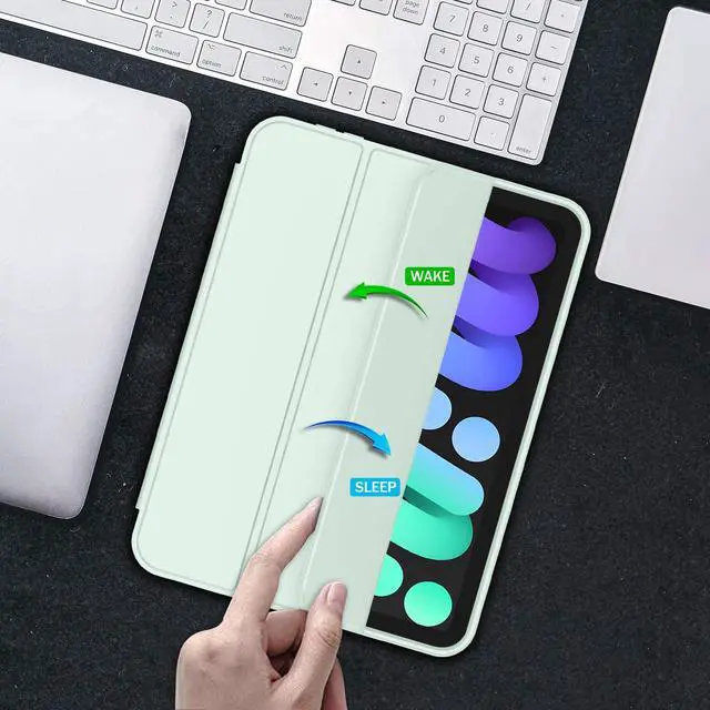 Alt view image 4 of 5 - iMieet iPad Mini 7 Case 2024 (A17 Pro), iPad Mini 6 Case (8.3-Inch,2021 Model), iPad Mini 7th/6th Generation Case with Pencil Holder, Trifold Stand Smart Case with Soft TPU Back,Pale Green