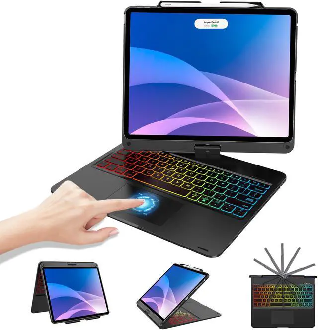 Main image of Keyboard Case iPad Air 13 inch (M2, 2024/M3 2025) & iPad Pro 12.9 (6th 2022/5th 2021/4th 2020/3rd 2018 Gen), Multi-touch Trackpad, Magic 360° Rotatable & Swivel Bluetooth Keyboard, 7 Colors Backlit