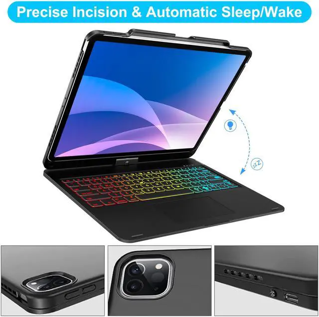 Alt view image 3 of 5 - Keyboard Case iPad Air 13 inch (M2, 2024/M3 2025) & iPad Pro 12.9 (6th 2022/5th 2021/4th 2020/3rd 2018 Gen), Multi-touch Trackpad, Magic 360° Rotatable & Swivel Bluetooth Keyboard, 7 Colors Backlit