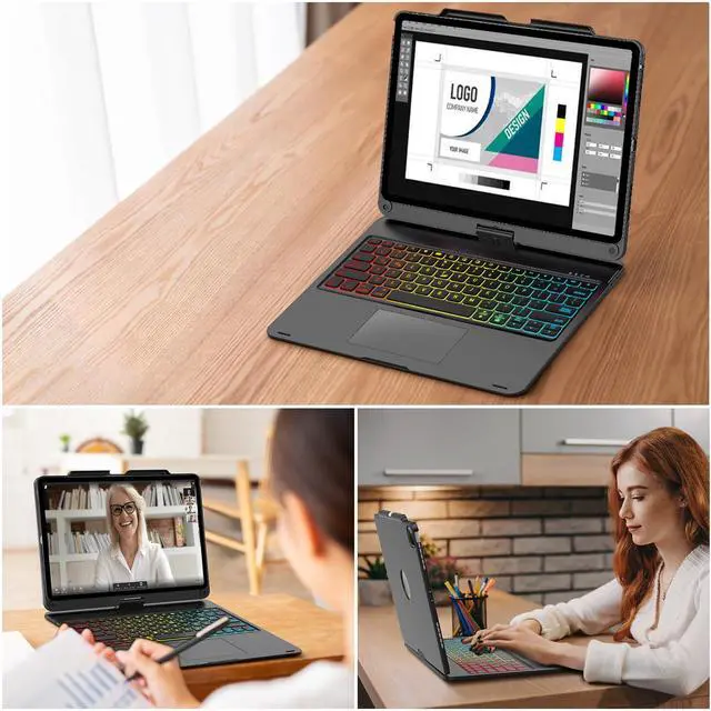 Alt view image 5 of 5 - Keyboard Case iPad Air 13 inch (M2, 2024/M3 2025) & iPad Pro 12.9 (6th 2022/5th 2021/4th 2020/3rd 2018 Gen), Multi-touch Trackpad, Magic 360° Rotatable & Swivel Bluetooth Keyboard, 7 Colors Backlit