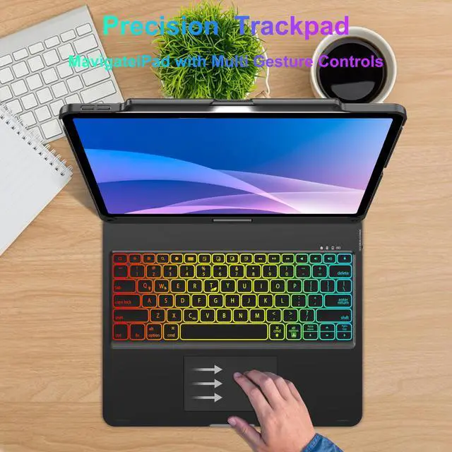 Alt view image 4 of 5 - Keyboard Case iPad Air 13 inch (M2, 2024/M3 2025) & iPad Pro 12.9 (6th 2022/5th 2021/4th 2020/3rd 2018 Gen), Multi-touch Trackpad, Magic 360° Rotatable & Swivel Bluetooth Keyboard, 7 Colors Backlit