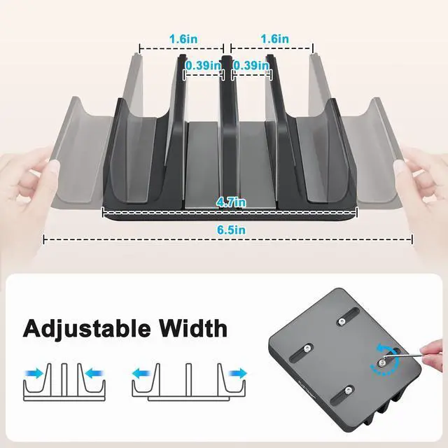 Alt view image 2 of 5 - JARLINK 4-in-1 Adjustable Vertical Laptop Stand Holder, Aluminum Dual Slots Laptop Rack for Desk, Space-Saving Organizer for All MacBook, Surface, Chromebook, and Gaming Laptops (Black)