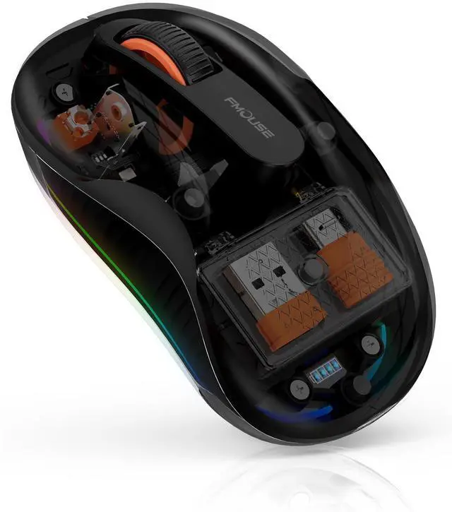 Main image of Bluetooth Wireless Mouse, Transparent RGB Tri-Modes Mouse,Bluetooth & 2.4GHz for Multi Device, USB-C Receiver Ideal for MacBook/Laptops, Rechargeable, Silent, Portable, Cool LED, Ergonomic - Black