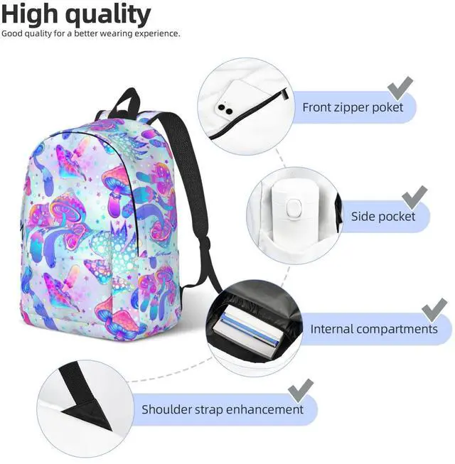 Alt view image 5 of 5 - IRIHISKY Backpack Magic Mushroom Trippy Hippie Bright Laptop Rucksack School Bookbag Casual Daypack for 3th 4th 5th Student Teens Travel Hiking 16 Inch