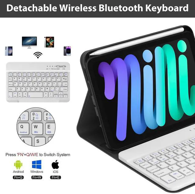 Alt view image 3 of 5 - IVEOPPE Keyboard Case for iPad mini 7th (A17 Pro, 2024) / Mini 6th Generation 8.3 Inch, Detachable Magnetical Bluetooth Wireless Keyboard, Slim Case with Pencil Holder, Rechargeable Foldable (Black2)