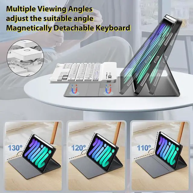 Alt view image 5 of 5 - IVEOPPE Keyboard Case for iPad mini 7th (A17 Pro, 2024) / Mini 6th Generation 8.3 Inch, Detachable Magnetical Bluetooth Wireless Keyboard, Slim Case with Pencil Holder, Rechargeable Foldable (Black2)