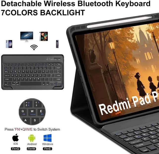 Alt view image 3 of 5 - IVEOPPE for Redmi Pad Pro Keyboard with Case for Xiaomi Redmi Pad Pro 12.1 inch 2024/Xiaomi Poco Pad 12.1" PU Leather Cover Detachable Bluetooth Wireless Keyboard with Pencil Holder,Black