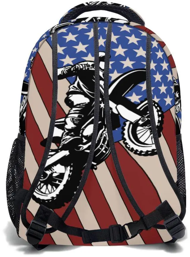 Alt view image 2 of 5 - Kawani American Flag Baseball Print College Bookbags Motorcycle USA School Backpack for Girls Women, Teens School Bags Bookbags Ladies USA Laptop Backpacks Travel Hiking Camping Gym Daypack