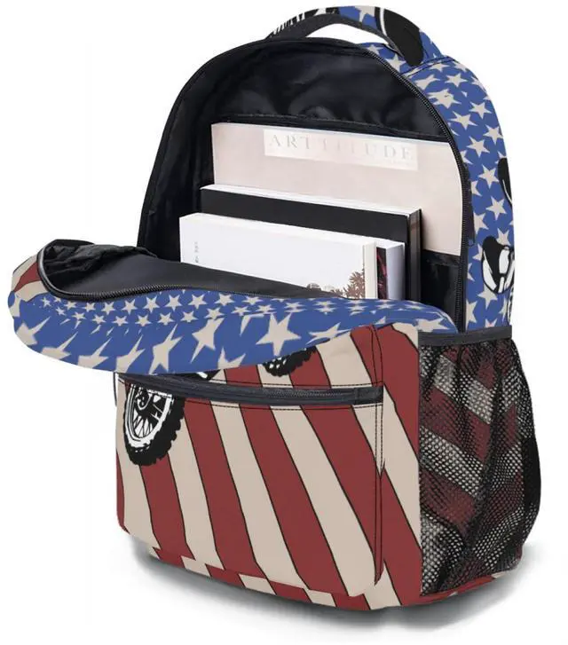 Alt view image 4 of 5 - Kawani American Flag Baseball Print College Bookbags Motorcycle USA School Backpack for Girls Women, Teens School Bags Bookbags Ladies USA Laptop Backpacks Travel Hiking Camping Gym Daypack