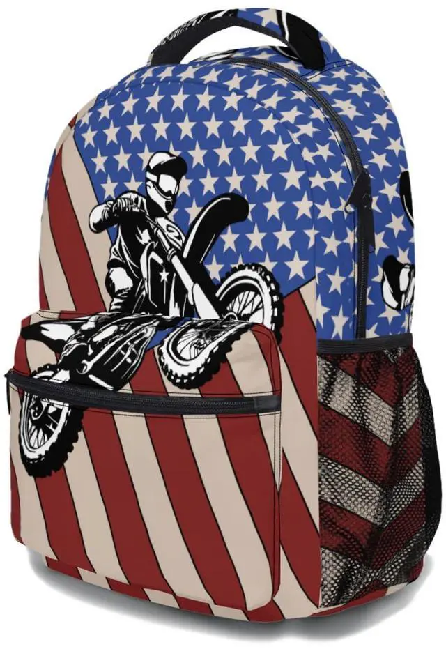 Alt view image 3 of 5 - Kawani American Flag Baseball Print College Bookbags Motorcycle USA School Backpack for Girls Women, Teens School Bags Bookbags Ladies USA Laptop Backpacks Travel Hiking Camping Gym Daypack