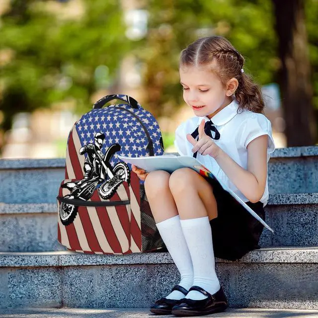 Alt view image 5 of 5 - Kawani American Flag Baseball Print College Bookbags Motorcycle USA School Backpack for Girls Women, Teens School Bags Bookbags Ladies USA Laptop Backpacks Travel Hiking Camping Gym Daypack