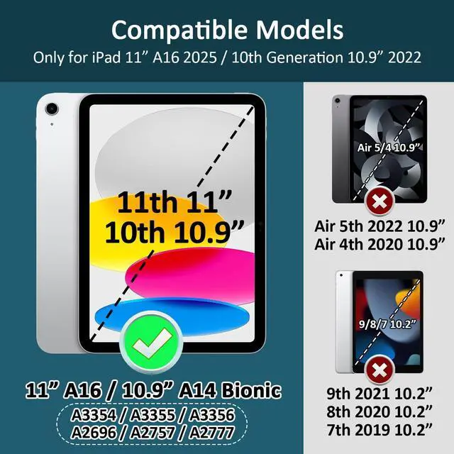 Alt view image 2 of 5 - Jarviwiin Case for iPad 11-inch (A16) 2025 / iPad 10th Generation 2022 10.9 inch, Multi-Angle PU Leather 11th/10 Gen Cover with Pencil Holder/Hand Strap, Auto Wake/Sleep,Teal Blue