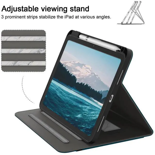 Alt view image 3 of 5 - Jarviwiin Case for iPad 11-inch (A16) 2025 / iPad 10th Generation 2022 10.9 inch, Multi-Angle PU Leather 11th/10 Gen Cover with Pencil Holder/Hand Strap, Auto Wake/Sleep,Teal Blue
