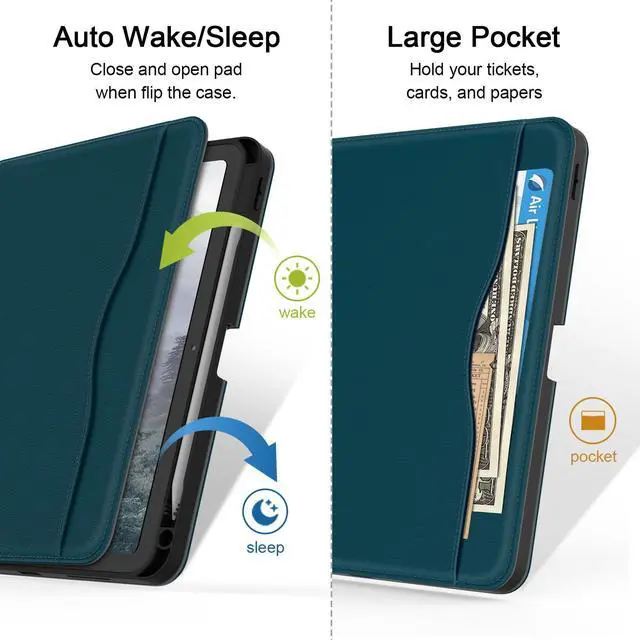 Alt view image 5 of 5 - Jarviwiin Case for iPad 11-inch (A16) 2025 / iPad 10th Generation 2022 10.9 inch, Multi-Angle PU Leather 11th/10 Gen Cover with Pencil Holder/Hand Strap, Auto Wake/Sleep,Teal Blue