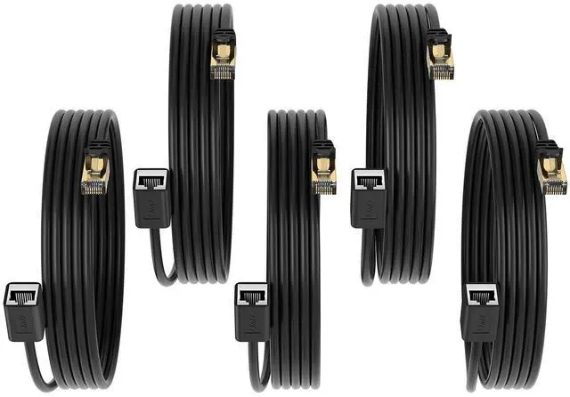 Main image of J&D Cat6 Ethernet Cable 9 feet (5-Pack), Gold Plated RJ45, 10Gbps for Gaming/Streaming/Networking, Outdoor and Indoor