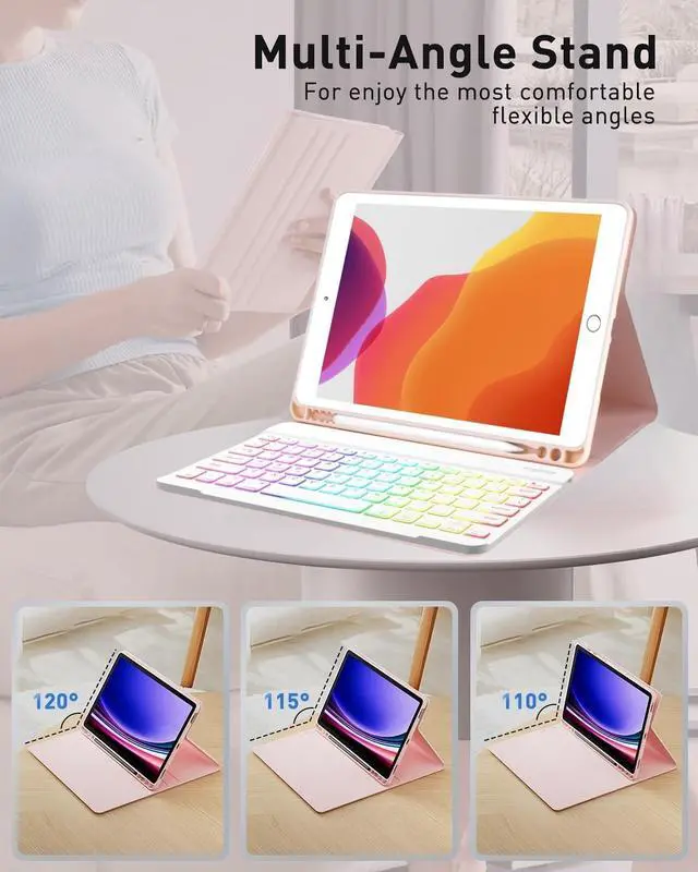 Alt view image 4 of 5 - Keyboard Case for Galaxy Tab A9 Plus 11 inch with Mouse, 7 Color Rainbow Backlight Magnetic Detachable Wireless Keyboard Mouse with S Pen Holder,Teal