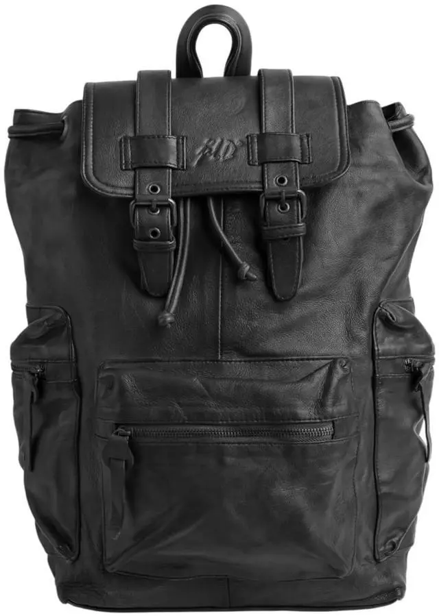 Main image of Jild Genuine Leather Backpack for Women or Men Carry-On Travel Backpack Shoulder Hiking Camping Vintage Leather Laptop Bag (Black)