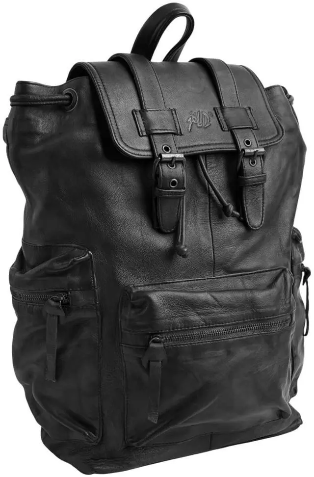 Main image of Jild Genuine Leather Backpack for Women or Men Carry-On Travel Backpack Shoulder Hiking Camping Vintage Leather Laptop Bag (Black)