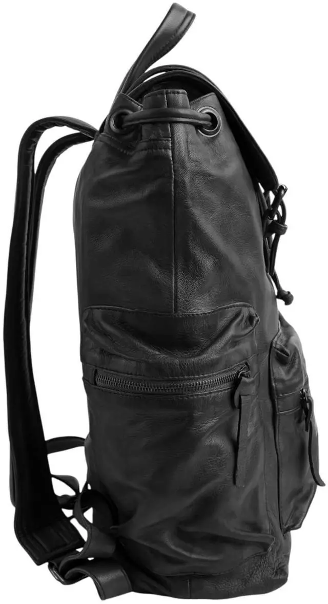 Alt view image 4 of 5 - Jild Genuine Leather Backpack for Women or Men Carry-On Travel Backpack Shoulder Hiking Camping Vintage Leather Laptop Bag (Black)