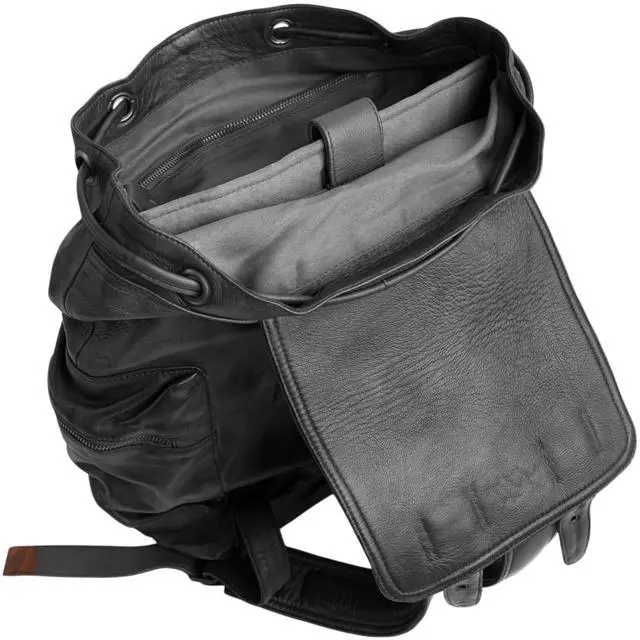 Alt view image 3 of 5 - Jild Genuine Leather Backpack for Women or Men Carry-On Travel Backpack Shoulder Hiking Camping Vintage Leather Laptop Bag (Black)