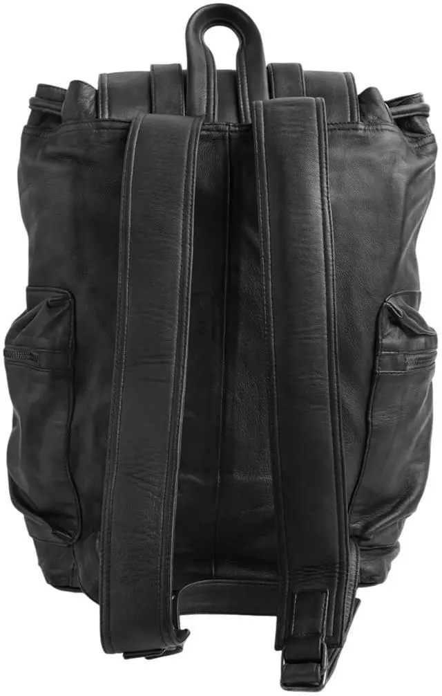 Alt view image 5 of 5 - Jild Genuine Leather Backpack for Women or Men Carry-On Travel Backpack Shoulder Hiking Camping Vintage Leather Laptop Bag (Black)