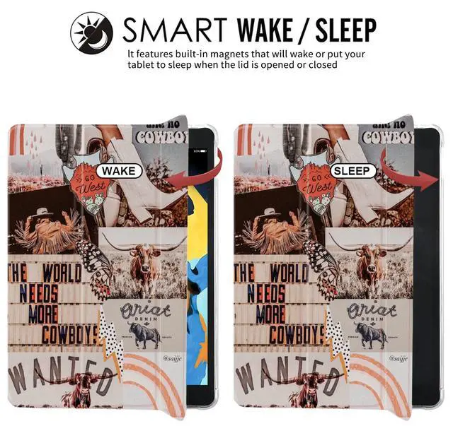 Alt view image 4 of 5 - JOYLAND West Cowboy Pad Case for iPad 5th/6th Generation Cool Girl Anti-Scratch Lightweight with Pencil Holder Trifold Stand Case Soft TPU Cover(Model Number:A1822 A1823 A1893 A1954)