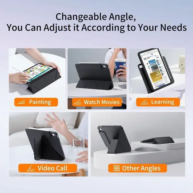 Alt view image 3 of 5 - New Magnetic Rotating Detachable iPad Case for 11th Generation 11 Inch (2025) & 10th Gen 10.9" (2022), Adjustable Smart Stand (Portrait/Landscape/Raised), with Pencil Holder, Auto Wake/Sleep - Black