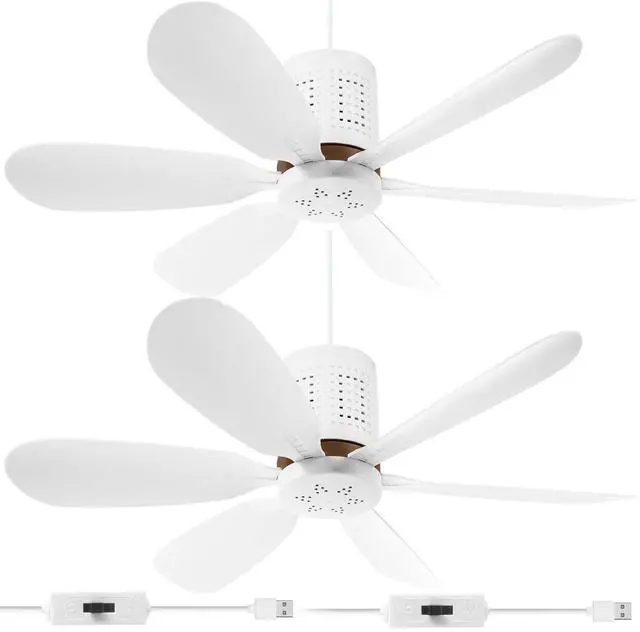 Main image of Kittmip 2 Set Small Portable USB Powered Ceiling Fan Mini Silent Six Blades Quiet Camping Hanging Fan with Speed Switch, USB for Camping Bedroom Office Living Room Tent Canopy (1.5m)