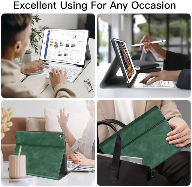 Alt view image 3 of 5 - JUQITECH Keyboard Case for iPad 9th 8th 7th Generation 10.2" Wireless Bluetooth Magnetic Detachable Keyboard iPad 9th/8th/7th Gen 2021/2020/2019 Stand Tablet Cover Case Built-in Pencil Holder, Green