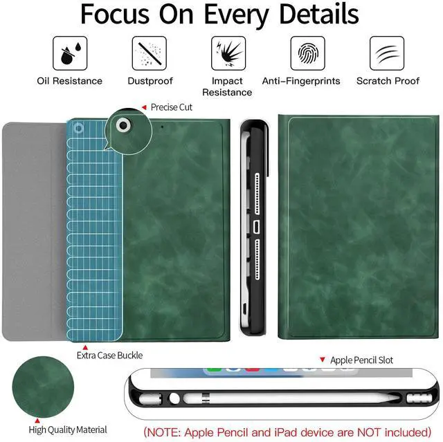 Alt view image 4 of 5 - JUQITECH Keyboard Case for iPad 9th 8th 7th Generation 10.2" Wireless Bluetooth Magnetic Detachable Keyboard iPad 9th/8th/7th Gen 2021/2020/2019 Stand Tablet Cover Case Built-in Pencil Holder, Green