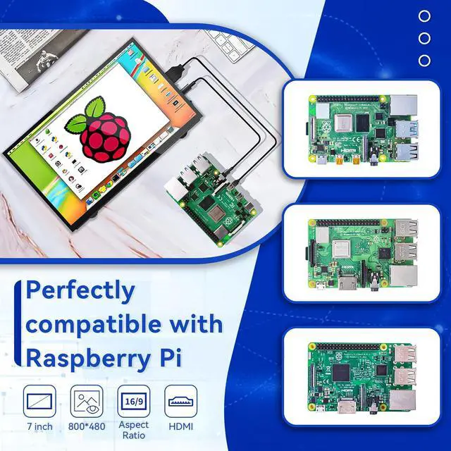 Alt view image 2 of 5 - HAMTYSAN Raspberry Pi Screen 7" Small HDMI Monitor 800x480 LCD Display Screen, Plug & Play for Rspberry Pi 5/4/3 Win11/10/8/7 (Non-Touch)