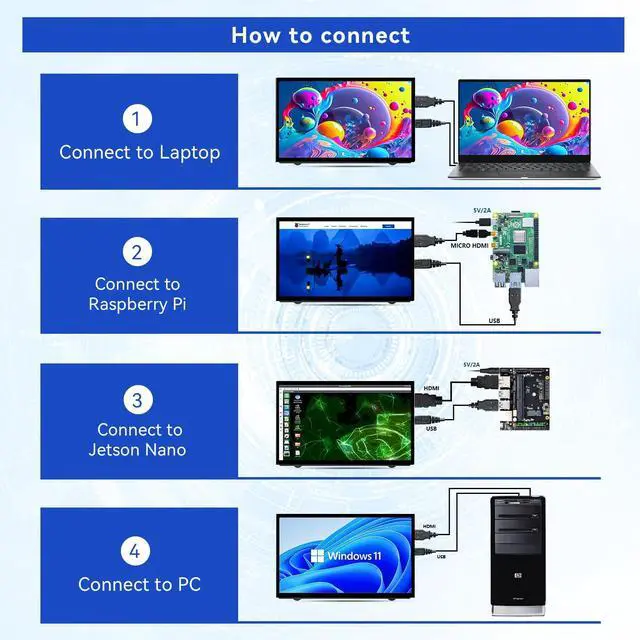 Alt view image 3 of 5 - HAMTYSAN Raspberry Pi Screen 7" Small HDMI Monitor 800x480 LCD Display Screen, Plug & Play for Rspberry Pi 5/4/3 Win11/10/8/7 (Non-Touch)