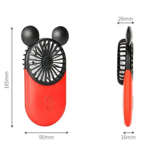 Alt view image 2 of 5 - Kbinter Cute Personal Mini Fan, Handheld & Portable USB Rechargeable Fan with Beautiful LED Light, 3 Adjustable Speeds, Portable Holder, for Indoor Outdoor Activities, Cute Mouse 2 Pack (Red+Pink)